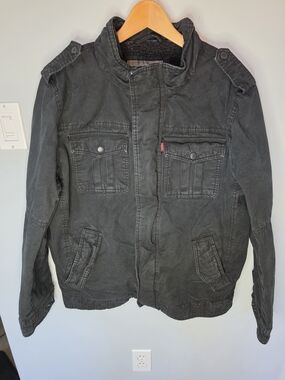 Levi's Sherpa Lined Military Bomber Jacket Faded Black Cotton Size Medium